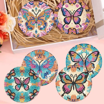 8 Pcs Diamond Art Coaster Kit for Adult with Holder, Diamond Coasters 4x4in - color: Butterfly Coasters, size: 8 Pcs 4x4in