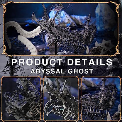 Piececool 3D Puzzles for Adults, Sea Ghost Pirate Ship DIY 3D Watercraft Metal Model Building Kits, Difficult 3D Puzzles for Family Time, Great Christmas Birthday Gifts - color: Sea Ghost