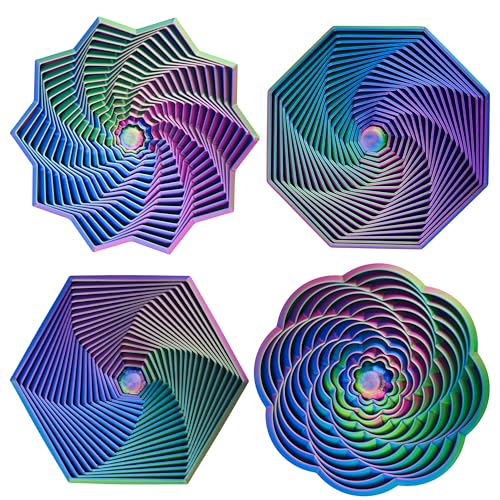 4 Pcs 3D Printed Expanded Sensory Fidget Star, Colorful Fractal Fidget Hexagon with Handles Whirling Spiral Design Star Shaped Toys for Stress Relief - color: Fractal Fidget 4 Pcs