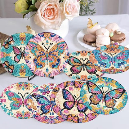 8 Pcs Diamond Art Coaster Kit for Adult with Holder, Diamond Coasters 4x4in - color: Butterfly Coasters, size: 8 Pcs 4x4in