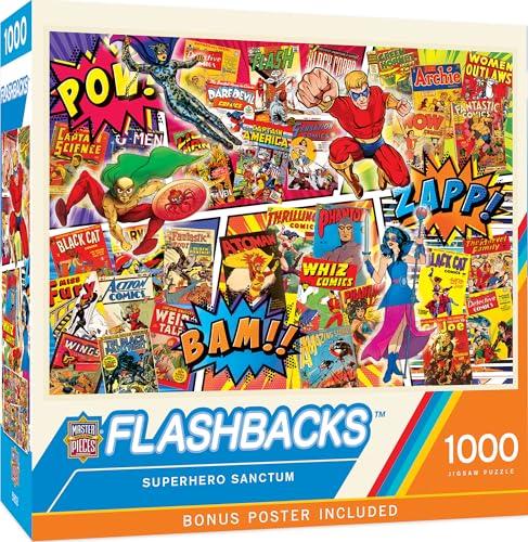 MasterPieces 1000 Piece Collage Jigsaw Puzzle for Adults - Superhero Sanctum - Fun Vintage Comic Book Covers - 19.25"x26.75" - style: Superhero Sanctum