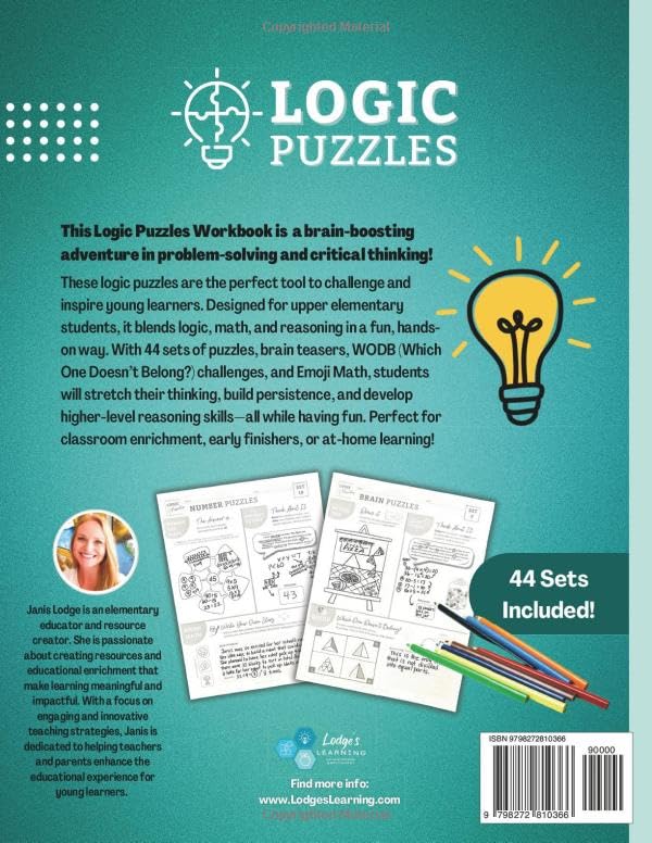 Logic Puzzles Workbook: Math, Writing, and Art Enrichment & Challenge Activities for Kids (Grades 3rd, 4th, 5th, 6th)