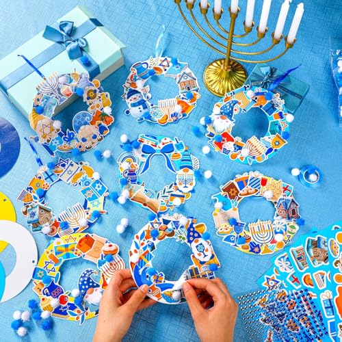 Hollowfly 48 Sets Hanukkah Wreath Craft Kits DIY Menorah Ornaments - style: Hanukkah