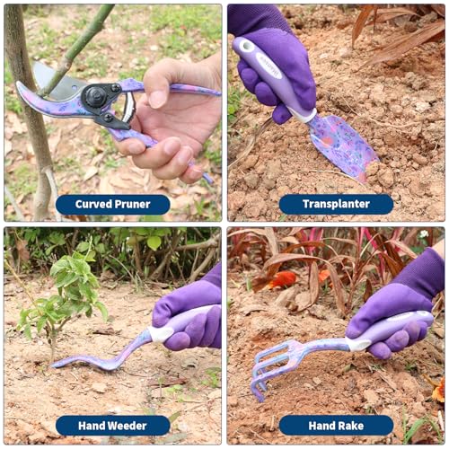 Purple Garden Tools Set 10 Pieces, Gardening Gifts for Women - color: purple