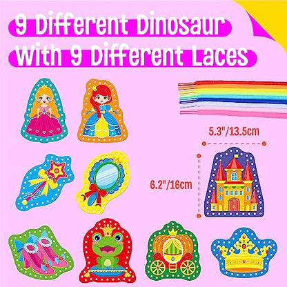 9 Pieces Kids Lacing Cards, Double Sided Sewing Cards in 9 Princess Theme Cards with 9 Colorful Laces, Imagination Development Lacing Toys Games for Children Educational and Learning Activity - color: Princess