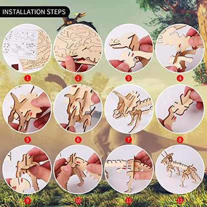 calary 3D Wooden Puzzle Simulation Animal Dinosaur Assembly DIY Model Toy for Kids and Adults,Set of 6 - style: A-Dinosaur Assembly