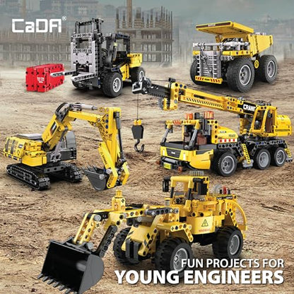 CADA Bricks Heavy Duty Dump Truck Building Kit – 372 Pieces Construction Vehicle Toy with Tilting Bed, Steering Control, STEM Engineering Set - color: Yellow