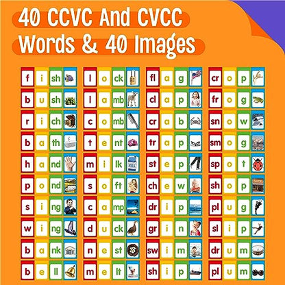 CVCC & CCVC Flip Charts, 40 Words Builder Phonic Games Freestanding Flip Chart Manipulative Spelling Toy Educational Learning Tool for Student Teacher School Supplies - style: CVCC & CCVC Word