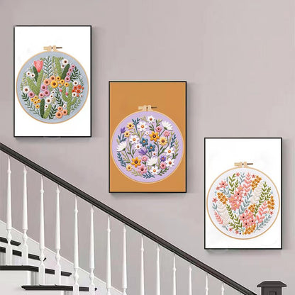 Konrisa Blossoms Embroidery Kit for Adults Beginners, Floral Stamped Embroidery Starter Kit DIY Sewing Practice, Needlepoint Cross Stitch Set of 3 - color: flowers03