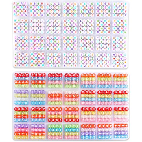 1900+ PCS Letter Beads, 2 Box Set Alphabet Beads for Bracelets, Round Number & Heart, 5m Elastic String Jewelry Making Kit, Ideal for Friendship Bracelets (White Color+Transparent Color) - color: Dreamy Swirls, size: Round 4*7mm