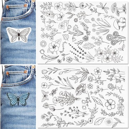 Patemby Embroidery Pattern Water Soluble Embroidery Stabilizers, Stick and Stitch Embroidery Paper Wash Away with Pre-Printed Pattern Designs Stencils Transfers for Hand Sewing Lover Beginner - color: Floral