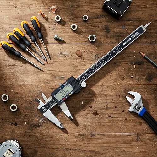 NEIKO 01408A 8” Electronic Digital Caliper Extra Large Display | 0-8 Inches | Inch/Fractions/Millimeter Conversion | Polished Stainless Steel - size: 8 Inch, style: Stainless Steel