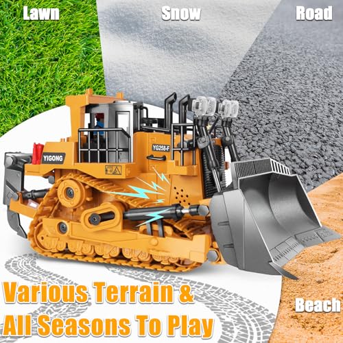 Remote Controlled Bulldozer, 9-Channel Metal RC Construction Vehicle Toy with Lights, Sound, and Rechargeable Battery, Remote Controlled Bulldozer Toy Gift for Kids Boys Girls Aged 4-12 (2.4 GHz) - style: Remote Controlled Bulldozer