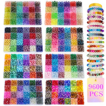 192 Colors 9600pcs 8mm Dream Candy Colorful Series Glass Beads Bracelet Making Kit,8 Box Different Unique Styles Crystal Bead for Making and DIY Crafts - color: 8 Boxes 6mm Round Glass Beads