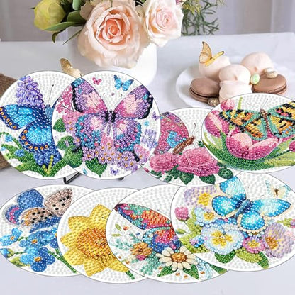 8 Pcs Diamond Art Coasters Kits, Butterfly Diamond Painting Coasters Kits - color: Butterfly