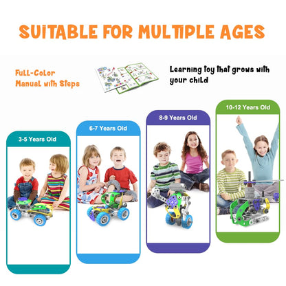 107Pcs Motorized Erector Sets for Kids Ages 4 5 6 7 8+,STEM Building Toys for Boys Girls 3-5 4-8 5-7 6-8 Year Old,Engineering Kit,Electric Motor,Creative Educational Gift Learning Activities