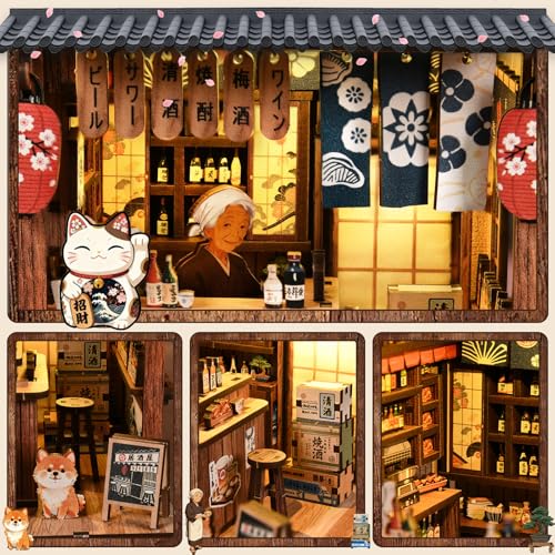DIY Book Nook Kit, 3D Wooden Puzzles for Adults, Japanese Izakaya - color: Sakura Alley Sake Bar