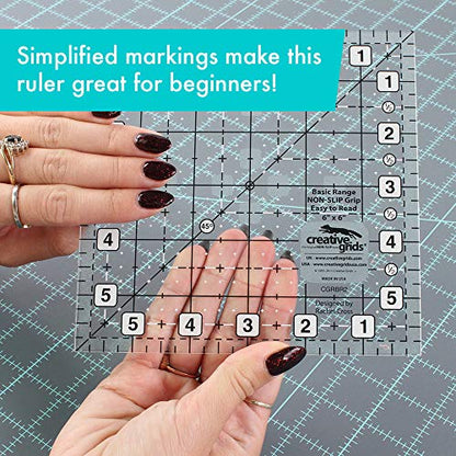 Creative Grids Basic Range 6in x 6in Square Quilt Ruler – CGRBR2 – Made in USA, Non-Slip Grip Acrylic Quilting, Sewing, Crafting, Patchwork Ruler for Measuring & Cutting Fabric