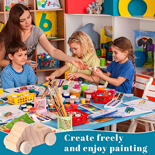 Leitee 24 Sets Wood DIY Car Toys, Unfinished Wooden Cars to Paint for Kids