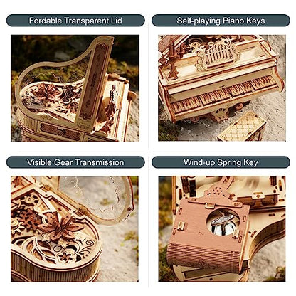 ROKR 3D Puzzles for Adults Cello+Piano Model Kit Wooden Music Box AMK81+AMK63 Building Kit Desk Gift for Men Women Hobby for Adults