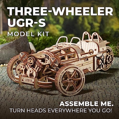 UGEARS Dream Cabriolet VM-05 + Three-Wheeler UGR-S Motorcycle - Wooden 3D Puzzles for Adults - 3D Wooden Puzzles for Adults