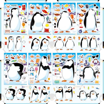 24 Sheets Penguin Make a Face Sticker, Make Your Own Penguin Mix and Match Stickers Winter Stickers for Home School Classroom Crafts Activities Winter Party Favors - style: Penguin