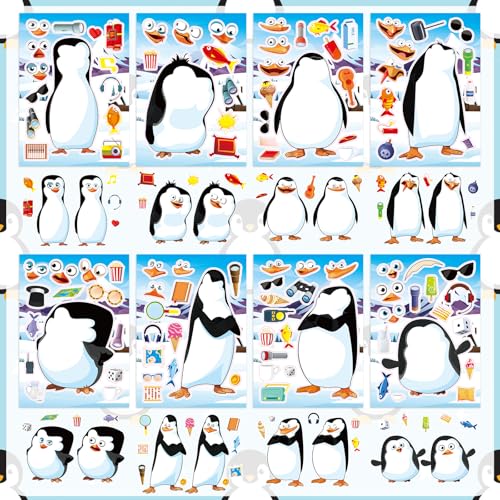 24 Sheets Penguin Make a Face Sticker, Make Your Own Penguin Mix and Match Stickers Winter Stickers for Home School Classroom Crafts Activities Winter Party Favors - style: Penguin
