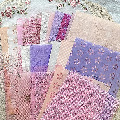 30 Pcs Handmade A5 Textured Scrapbook Paper and Mesh, Junk Journal Supplies