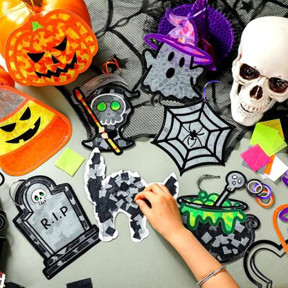 DoubleFill 48 Pcs Halloween Suncatchers Craft Kit Tissue Paper DIY - style: Halloween