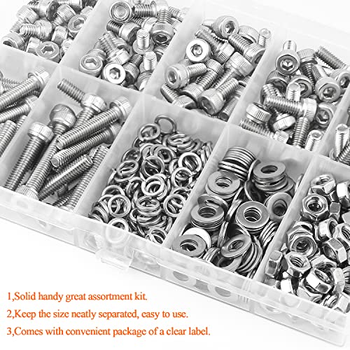 HELIFOUNER 380 Pieces M4 x 5mm /6mm /8mm /10mm /12mm /16mm /20mm, Hex Socket Head Cap Screws Bolts Washers Nuts Kit, 304 Stainless Steel - size: M4, style: Hex Socket Head Cap