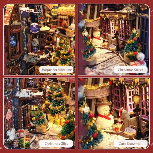 Christmas Book Nook kit 3D Wooden Puzzles for Adults Women Men - color: Christmas Snow Night