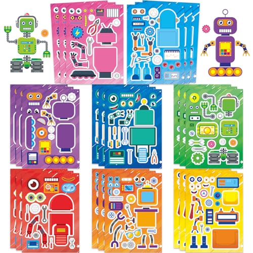 24 Sheets Robot Make a Face Sticker, Make Your Own Robot Stickers Mix and Match Sticker for Home School Classroom Crafts Activities Reward Birthday Party Favors - style: Robot