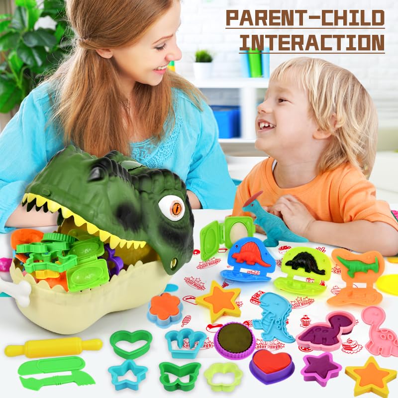 Dinosaur Toys Kids Dough Playset, 55PCS Dino Toys Kit with Molds & Clay - style: Dinosaur head