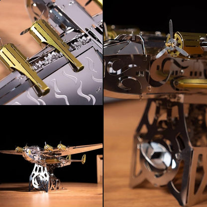 METAL-TIME SPLASHING DREAMER, 3D Metal Airplane Model Mechanical Building Kit, Unique Wind-Up Moving Mechanism, Stainless Steel DIY Construction with Toolbox - 124 Pieces.