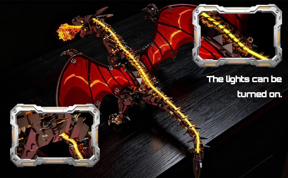 HJPLPXH Mechanical Fire Dragon Building Set with LED Light & Display Stand - style: Flame Dragon