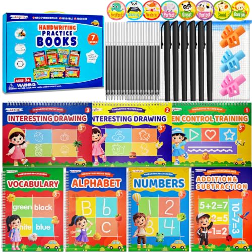 7 Magic Grooved Writing Books, Large Reusable 3D Grooved Writing Practice