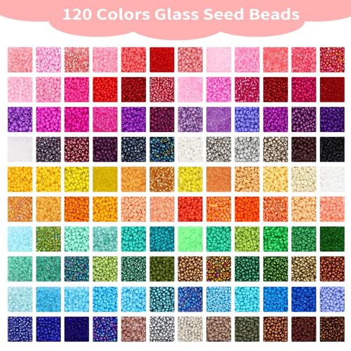 Quefe 120 Colors 36000pcs 3mm Glass Seed Beads Kit for Jewelry Making - size: 3mm-36000pcs