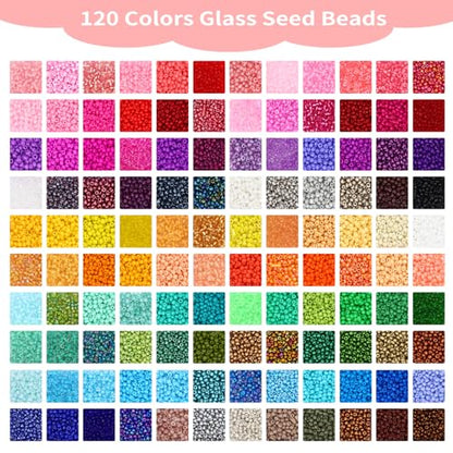 Quefe 120 Colors 36000pcs 3mm Glass Seed Beads Kit for Jewelry Making - size: 3mm-36000pcs