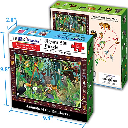 Think2Master Rainforest Jungle Animals 500 Pieces vith Large Pieces Jigsaw Puzzle for Seniors, Adults & Families. Great Gift Size: 26.8” X 18.9” - style: Animals of the Rainforest