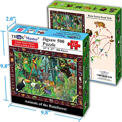 Think2Master Rainforest Jungle Animals 500 Pieces vith Large Pieces Jigsaw Puzzle for Seniors, Adults & Families. Great Gift Size: 26.8” X 18.9” - style: Animals of the Rainforest