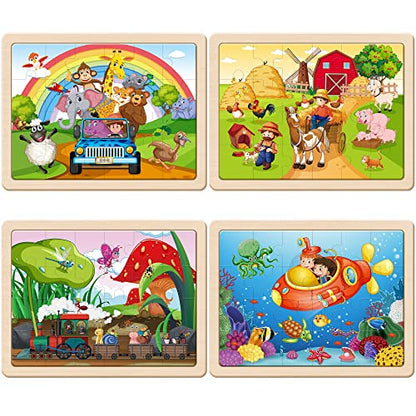 SYNARRY Large Animal Wooden Puzzles for Kids Ages 4-6, 4-in-1 Gift Set - style: Animals