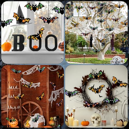Aneco 24 Sets Halloween Bat Crafts Kits DIY Suncatcher Tissue Sign Paper Craft Halloween Hanging Decorations Window Art Ornaments Decor for School Party Holiday Home Activities - style: Halloween Bats