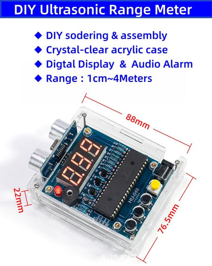 DIY Ultrasonic Range Meter Soldering Practice kit, Complete Soldering Project kit with Components, PCB & Enclosure, Perfect for Electronics Enthusiasts & Beginners
