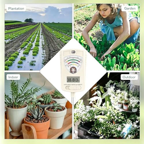 Soil Test Kit, 6 in 1 Soil Tester with Soil Moisture, PH, Fertility Meter with Digital Soil Temp, Air Temp and Humidity for Plants, Lawn, Farm, Indoor and Outdoor(2*AAA Battery Needed) - color: Black 6in1
