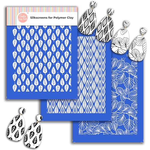 Eucalyptus Silk Screen Stencils for Polymer Clay, 3 PCS Leaf Pattern Silkscreen for Polymer Clay Earring Making, Reusable Silk Screen Stencils for Polymer Clay SSCMB-58 - color: Eucalyptus