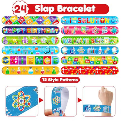 Cherisnowy 48PCS Science Party Favors, Temporary Tattoos & Slap Bracelets