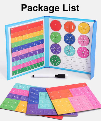 Magnetic Fraction Educational Puzzle, Magnetic Fraction Demonstration Book with Fraction Tiles & Circles, Fraction Manipulatives for Elementary School, Math Learning Skills for Kids