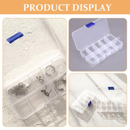 DECHOUS 6Pcs Clear Plastic Organizer Boxes with 10 Adjustable Compartments Mini Beads Storage Containers for Jewelry Beads, DIY Crafts, Small Parts