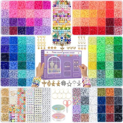 Sunlode 30,000Pcs Clay Beads Bracelets Making Kit, Beads for Bracelets 6 Boxes Bead for Jewelry Making Kit Friendship Bracelet Gifts Trendy Stuff Letter Bead Craft Adult