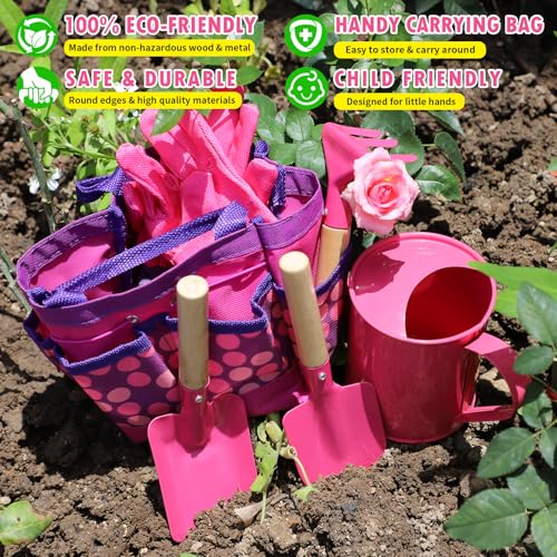 Kids Watering Can Gardening Tools Set Sand Toy Outdoor Toddler Girls (Pink) - color: Pink
